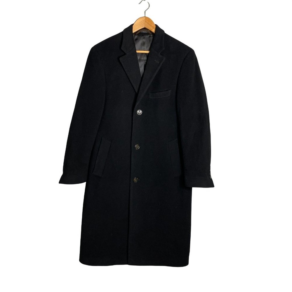 Lauren Ralph Lauren Men's 36r Wool Cashmere Trench Coat Black Button Front Pocke